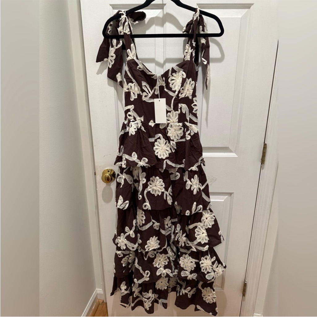 Sophie The Label Brown And White Floral Applique Dress